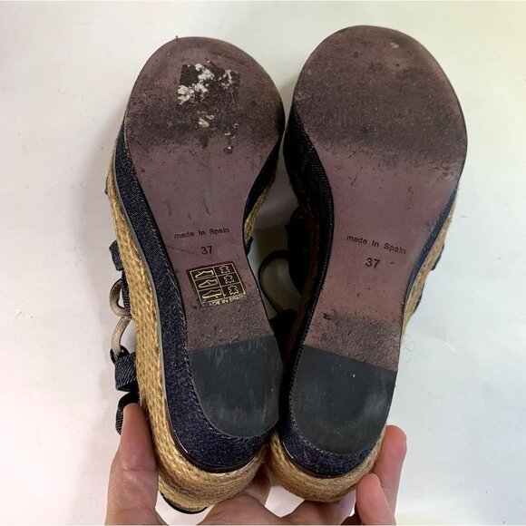 Nina Ricci Y2K Platform Wedge Espadrille Sandal Shoe Denim Size 37 / 6-7 - Picture 7 of 11